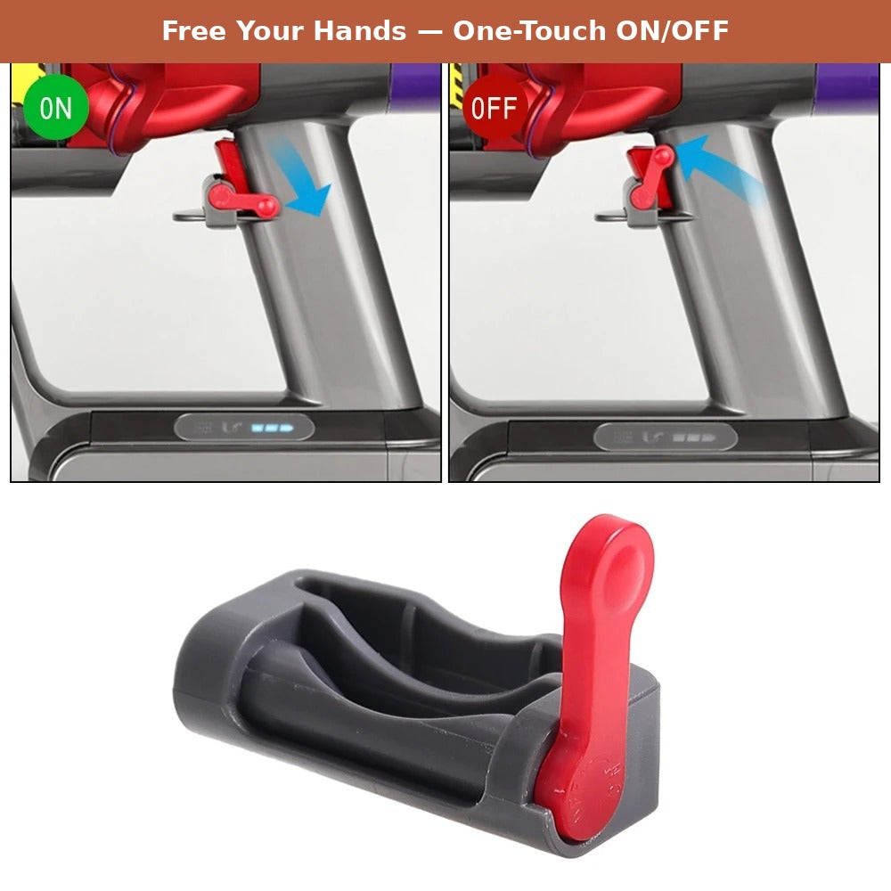 One-touch ON/OFF trigger lock switch on the MiloPaw pet grooming vacuum attachment